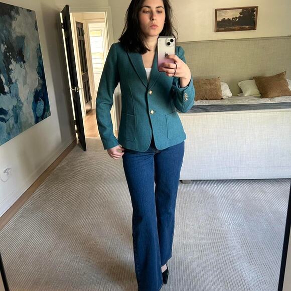 NWOT Talbots Teal Blue wool classic Blazer with gold buttons size 2 S-M - Picture 2 of 7